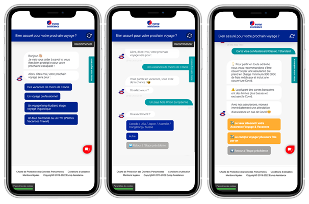 Europ Assistance écran chatbot protection voyage